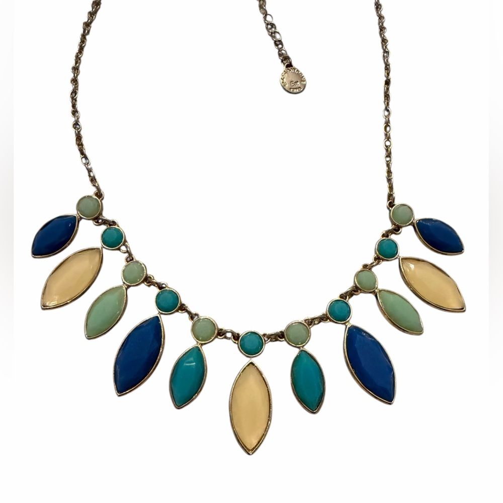 Liz Claiborne Statement‎ Necklace Gold Tone Blue Green Leaf Bib Necklace